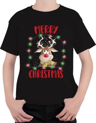 Produktbild von Merry Christmas Rentier Lichterkette - Weihnachten Weihnachtsgeschenk Christmas Uni Kinder T-Shirt, Schwarz, 104