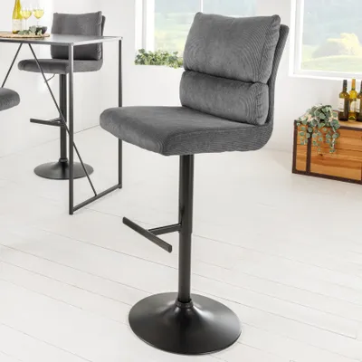 Produktbild von riess-ambiente Höhenverstellbarer Barhocker COMFORT grau Cord schwenkbar Barstuhl Tresenstuhl Tresenhocker