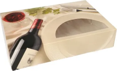 Produktbild von 5 Transport- und Catering-Kartons 8 cm x 24,5 cm x 35,5 cm "Burgund" mit Sichtfenster, einteilig