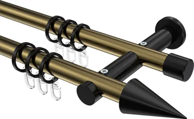 Produktbild von Interdeco Gardinenstange / Vorhangstange Messing Antik / Schwarz, Typ Platon Savio (Kegel), 20 mm Ø 2-läufig, 200 cm