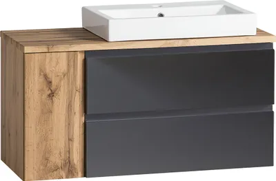 Produktbild von Waschtisch mit Keramik-Aufsatzbecken rechts VASTO-03-GREY in Wotan Eiche Nb. mit grau matt, B/H/T ca. 105/65,5/47 cm