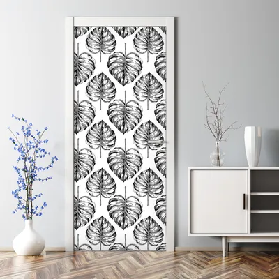Produktbild von Dekorative Türtapete selbstklebend Türposter Tapete Türaufkleber Graue Fensterblätter 85 x 200 cm