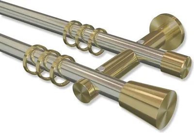 Produktbild von Interdeco Gardinenstange, Vorhangstange Edelstahl-Optik / Messing-Optik Modell Platon Sitra, 20 mm Ø 2-läufig, 100 cm