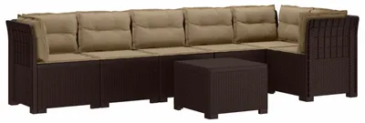 Zdjęcie produktu dla vidaXL, sześciosobowa sofa ogrodowa z poduszkami, imitacja rattanu, kolor brązowy