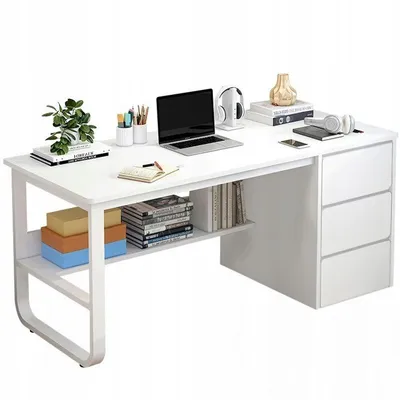Produktbild von Computertisch modern weiß Loft skandinavisch große Regale 100 cm