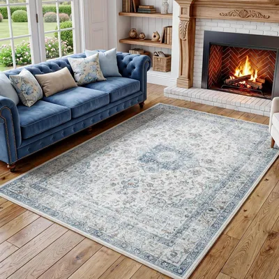 Immagine prodotto di Tappeto lavabile, 160x230 cm, blu, stile vintage, motivo floreale