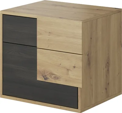 Image de Ensemble de chambre à coucher Cadre de lit Armoire Table de chevet Commode Bafra (Chêne Artisan/Pin Norvégien noir)
