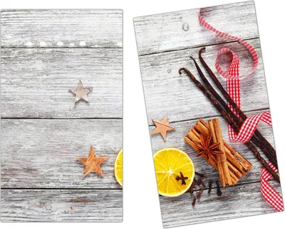 Produktbild von Spritzschutz Herdabdeckplatte Schneidebrett aus Glas Vanilleschoten und Zitrone 2-Teilig (60x52cm)