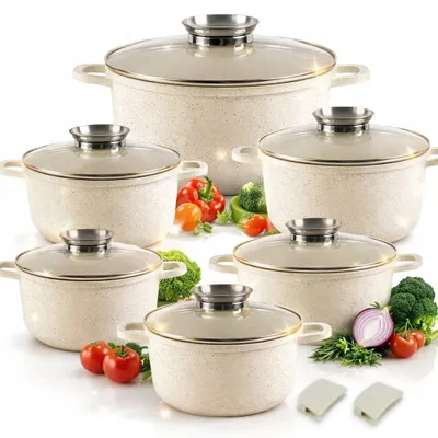 Produktbild von Topfset, 12-teilig |mit Glasdeckel |Induktions-Topfset |beschichtete Töpfe |Topfset |Kochgeschirrset | Antihaftbeschichtung |Induktion |Topf EB3916