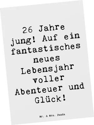 Produktbild von Mr. & Mrs. Panda Postkarte Spruch 26. Geburtstag - Weiß - Geschenk, Alter, Grußkarte, Happy Birthday, Ansichtskarten, besondere Anlässe, Postkarten, Jubiläum, liebevoll