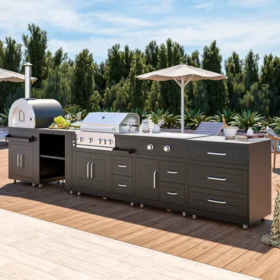 Image de Cuisine d'extérieur, 5 éléments et 3 modules de cuisson - Oviala Memphis