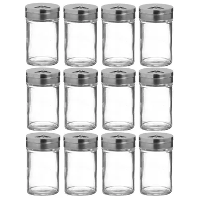 Imagen del producto de 12 dosificadores de especias de vidrio con tapa de metal, de 80 ml