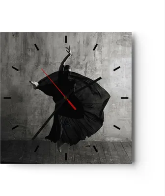 Produktbild von Wanduhr - Quadrat - Glasuhr - Tanz Schwarz Kleid - 30x30cm - Schleichendes Uhrwerk - Lautlos - zum Aufhängen bereit - Dekoration Modern - Wanddekoration aus Glas - C3AC30x30-4536