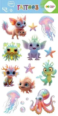 Image de Tatouages temporaires 10 x 20 cm Aqua Cuties Happy Color