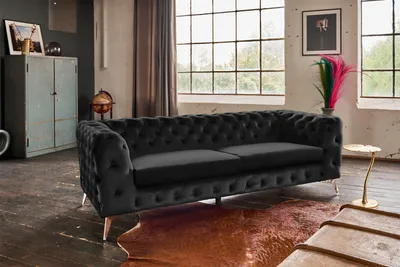 Produktbild von KAWOLA Sofa NARLA Chesterfield 3-Sitzer Velvet schwarz