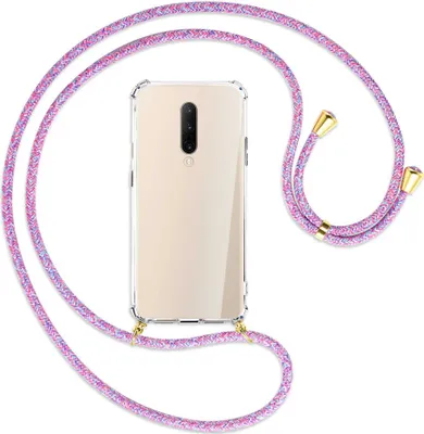 Produktbild von Handykette Backcover-Schutzhülle mit Band (Metall goldfarben) für OnePlus 7 Pro - lila/rosa/blau