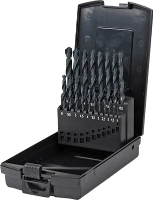 Produktbild von STIER Spiralbohrer Set HSS-R, 19-teilig, Basic Metallbohrer Satz, Stahlbohrer Satz, rollgewalzt, zylinderischer Schaft, Spiralnut mit Oxidbeschichtung, DIN 338
