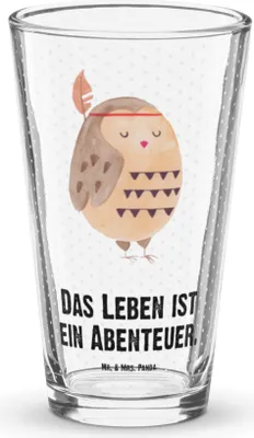 Produktbild von Mr. & Mrs. Panda Cocktailglas Eule Federschmuck - Transparent - Geschenk, Bierglas, Dekoration, Owl, Glas, Abenteuer, Tumbler, Trinkglas, Longdrinkglas, Entspannt