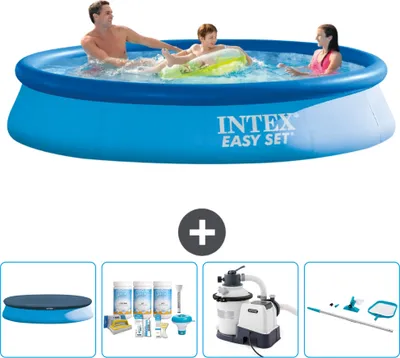 Produktbild von Intex runder aufblasbarer Easy-Set-Pool – 366 x 76 cm – Blau – im Lieferumfang enthalten Abdeckung - Wartungspaket - Filterpumpe für Schwimmbad - Reinigungskit