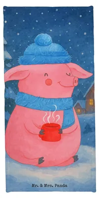 Produktbild von Mr. & Mrs. Panda Handtuch Schwein Glühwein Design - Weiß - Geschenk, Badehandtuch, Punsch, Weihnachten, Glühschwein, Strandtuch, Duschtuch, Weihnachtsmarkt, Duschhandtuch