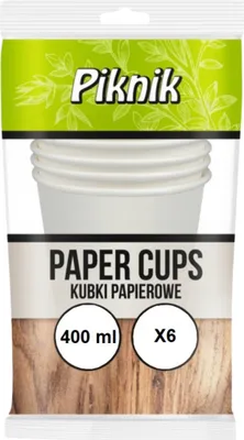 Zdjęcie produktu dla ZESTAW KUBKÓW Papierowych 6 sztuk 400ml PIKNIK EKO ekologiczne