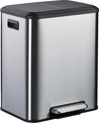 Produktbild von Relaxdays Mülleimer 2 x 15 Liter, Küchenmülleimer mit entnehmbare Inneneimer, Absenkautomatik und Trittpedal, silber