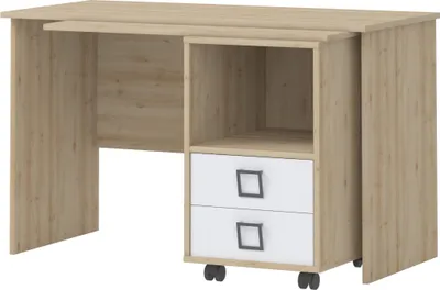 Produktbild von Schreibtisch 29, Farbe: Buche / Weiß - 76 x 125 x 60 cm (H x B x T)