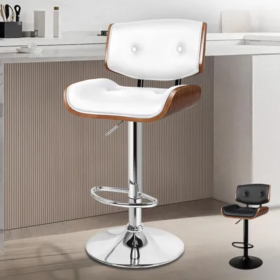 Zdjęcie produktu dla Taboret kuchenny, regulowana wysokość, obrót o 360°, wykończenie zpoliuretan skóry, kolor biały, wysokość 67,5-89,5 cm