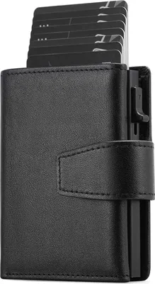 Produktbild von Kartenetui mit Münzfach | Geldbörse Herren RFID Schutz | Geldbeutel aus echtem Leder | Mini Portemonnaie Herren Slim Wallet | Pop-up Kartenhalter