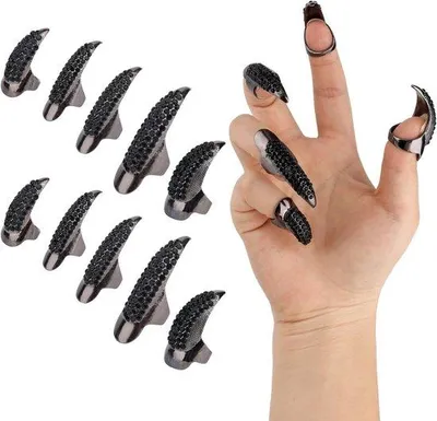 Immagine prodotto di Artigli di Halloween - Anelli a forma di artigli in metallo stile punk, 10 pezzi - Accessori cosplay da donna per carnevale: vampiro, lupo, gatto - Articoli unici per costumi di Halloween