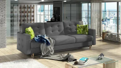Produktbild von Sofa mit Schlaffunktion Sofa Couch Polstergarnitur Wohnlandschaft Polstersofa mit Betkasten - Sofa Aslan 18 Dunkelgrau (Ontario 96/Jungle 32)