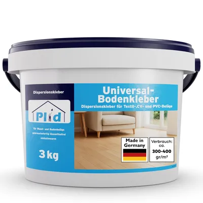 Produktbild von Bodenkleber 3kg [GERUCHSLOS] Universalkleber für PVC, Teppich, Vinyl, CV, Linoleum, Kork Böden u.v.m. - Teppich PVC Kleber Lösemittelfrei