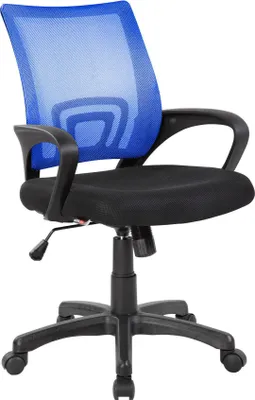 Produktbild von Bürostuhl Dgell, Mesh-Arbeitsstuhl mit Armlehnen, Ergonomischer Bürositz, 59x54h90/100 cm, Schwarz und Blau