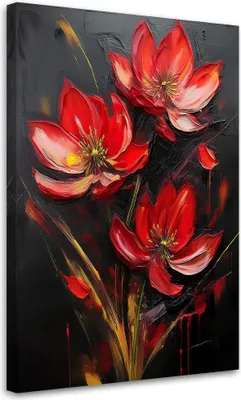 Produktbild von Leinwandbild Rote gemalte Mohnblumen 70x100 Feeby Rot bild für die wand bereit zum aufhängen