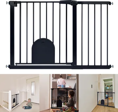 Image de UISEBRT Barrière de sécurité pour bébés Sans percer Barrière avec porte coulissante pour chiens et chats Barrière de sécurité Taille : 105-115 cm Noir