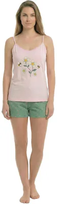 Imagen del producto de Pijama de verano para mujer de Kisses&Love, confeccionado en 100% algodón con tirantes finos, modelo KL45200