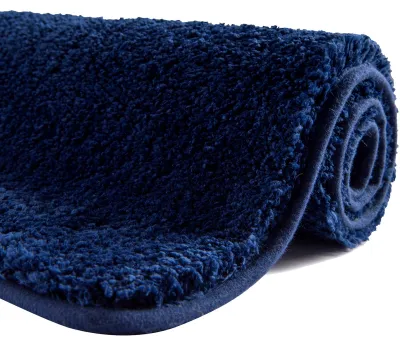 Image de Tapis de bain 120 cm x 70 cm, antidérapant, lavable en machine, doux, absorbant, moelleux, en microfibre, bleu marine, réutilisable