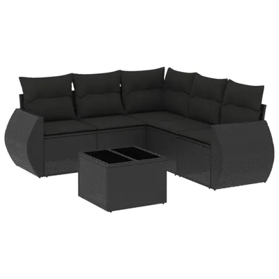 Produktbild von 6-tlg. Garten-Sofagarnitur mit Kissen Schwarz Poly Rattan