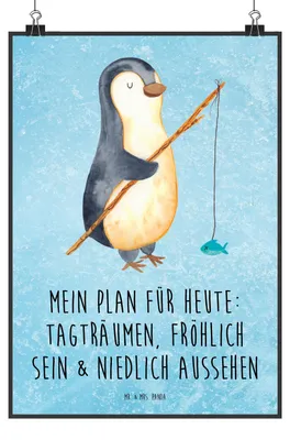 Produktbild von Mr. & Mrs. Panda Bild Pinguin Angler DIN A5 - Eisblau - Geschenk, Neustart, Motiviert, Plakat, Angeln, wanddeko, grafikposter, Angel, Wandbild, Hobby, drucke, Urlaub