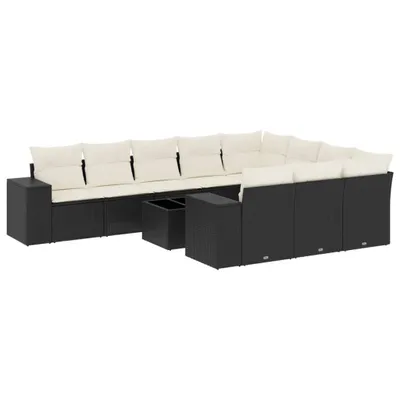 Produktbild von vidaXL 11-tlg. Garten-Sofagarnitur mit Kissen Schwarz Poly Rattan
