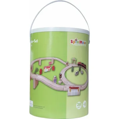 Image de Chemin de fer en bois SpielMaus dans un tambour, 38 pièces