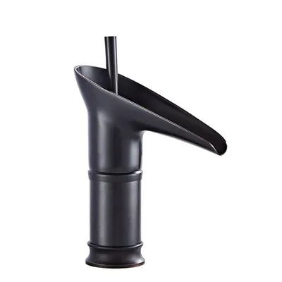 Produktbild von Wasserhahn aus Messing, Warm- und Kaltwasser, Keramikkartusche, Wasserfallauslauf, Waschbeckenarmatur, Schwarz