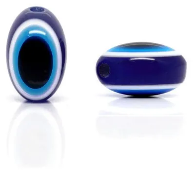 100 Stück Nazar Boncuk Perlen, 8x6mm, oval, blau, Glücksbringer