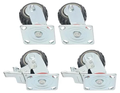 Produktbild von PU Lenkrollen - Schwerlast Transportrollen - 4 Stück 10 cm Rollen - 600 kg Tragkraft - 360° drehbar - Mit Bremse - Für Möbel und Wagen