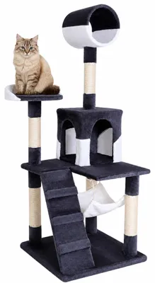 Produktbild von lionto Kratzbaum, stilvoller 133 cm Katzenbaum mit Plüschbezug, robusten Sisalstämmen & vielseitigen Liegeflächen, grau/weiß