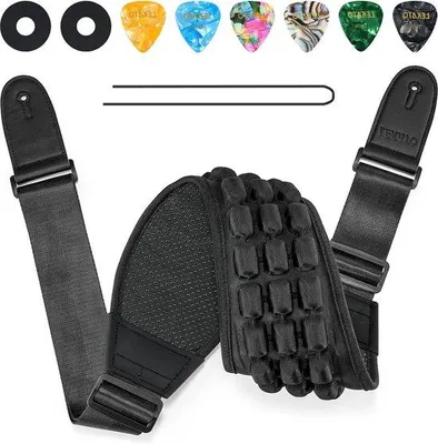 Produktbild von Verstelbare Gitarrenriem 122-144cm Neopren 35Zoll Schwarz