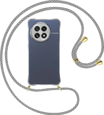 Produktbild von Handykette Backcover-Schutzhülle mit Band (Metall goldfarben) für OnePlus ACE5 5G - weiß/grau kariert