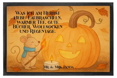Produktbild von Mr. & Mrs. Panda Schmutzmatte Kürbis Maus Design 40 x 60 cm - Weiß - Geschenk, Schmutzfangmatte, hausmatte, fußmatte, Fußabstreifer, Dekoration, Trick Or Treat, Halloween