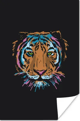 Produktbild von MuchoWow® Poster Tiger - Malerei - Schwarz 120x180 cm - Kunstposter