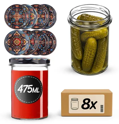 Productafbeelding van KADAX Inmaakpotten, 475 ml, met schroefdeksel (diameter 82 mm), ideaal voor het inmaken van jam, schroefpotten voor het inmaken en n van jam en honing (set van 8 stuks)